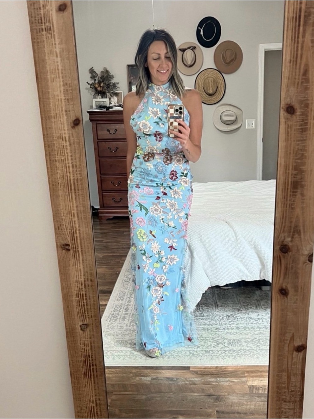 Lulu's Light Blue Floral High-Neck Maxi Dress